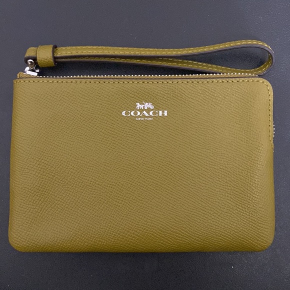 Coach Handbags - Coach army hunter green corner zip wristlet